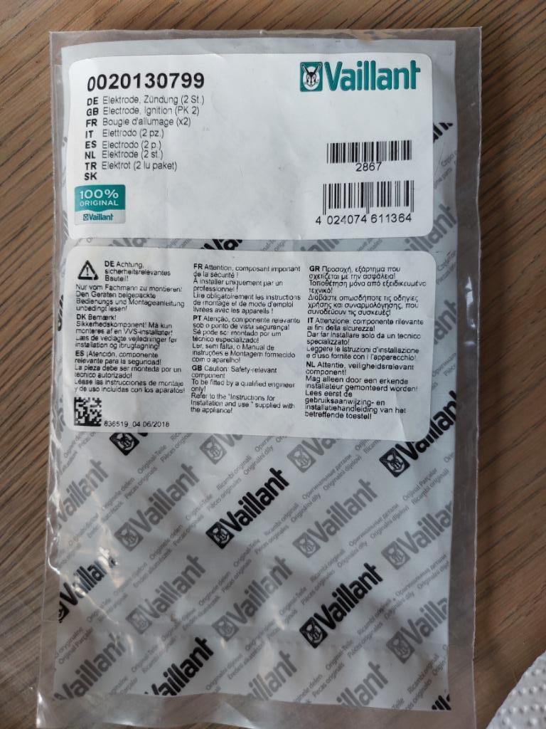 Vaillant 0020130799 ontstekings elektrode, Ophalen of Verzenden, Nieuw, Onderdeel