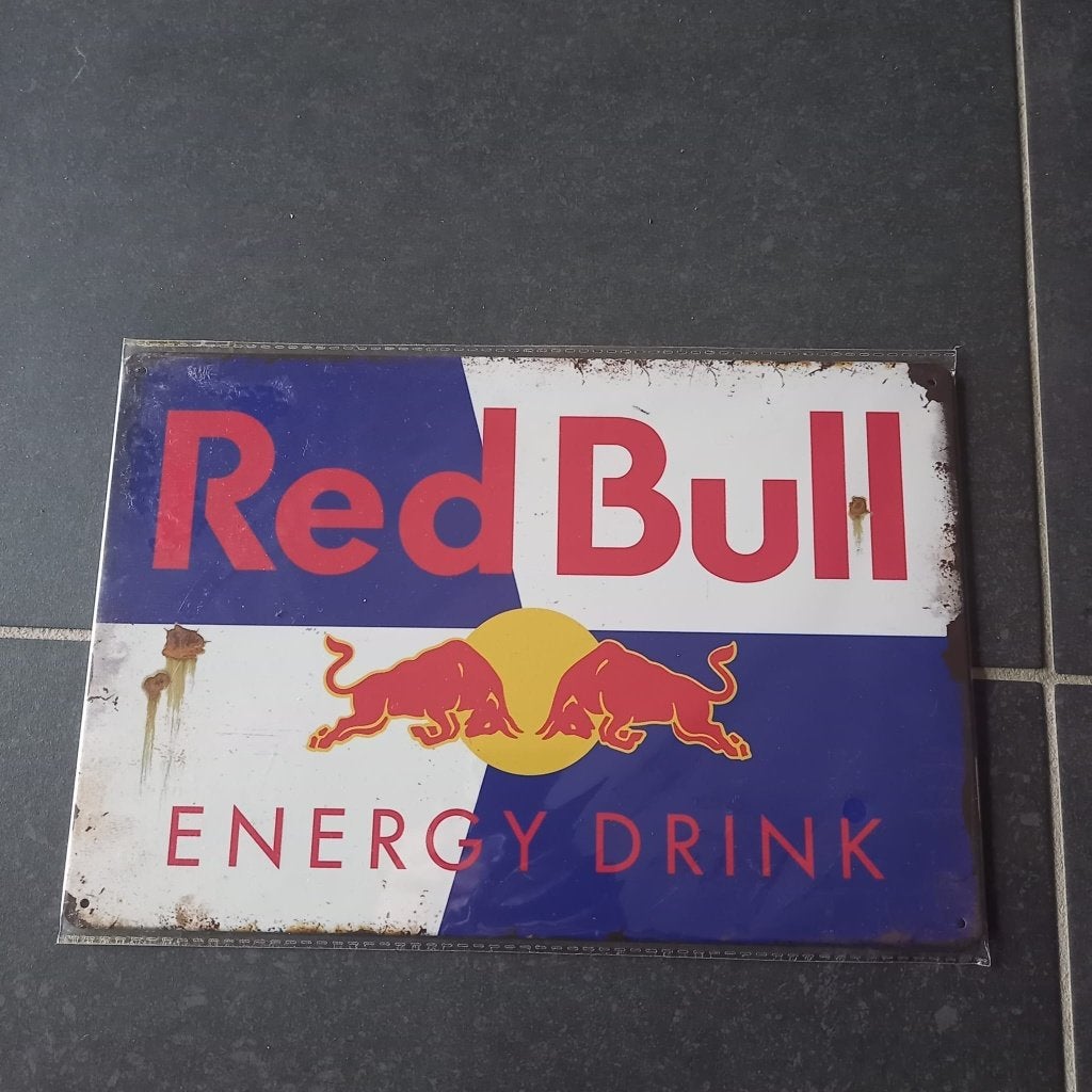Retro Metalen Bord Red Bull, Huis en Inrichting, Metaal, 30 cm, Verzenden, Meerkleurig