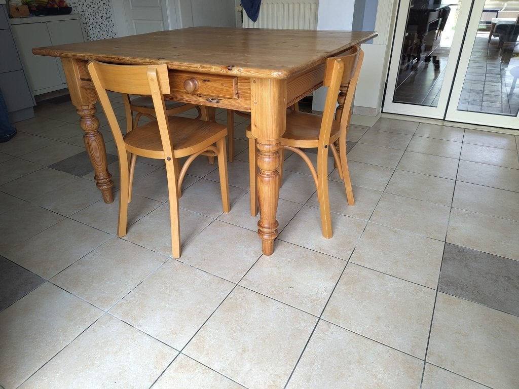Eettafel met 6 stoelen, Huis en Inrichting, Tafels | Eettafels, Ophalen, Gebruikt, Vierkant, 100 tot 150 cm