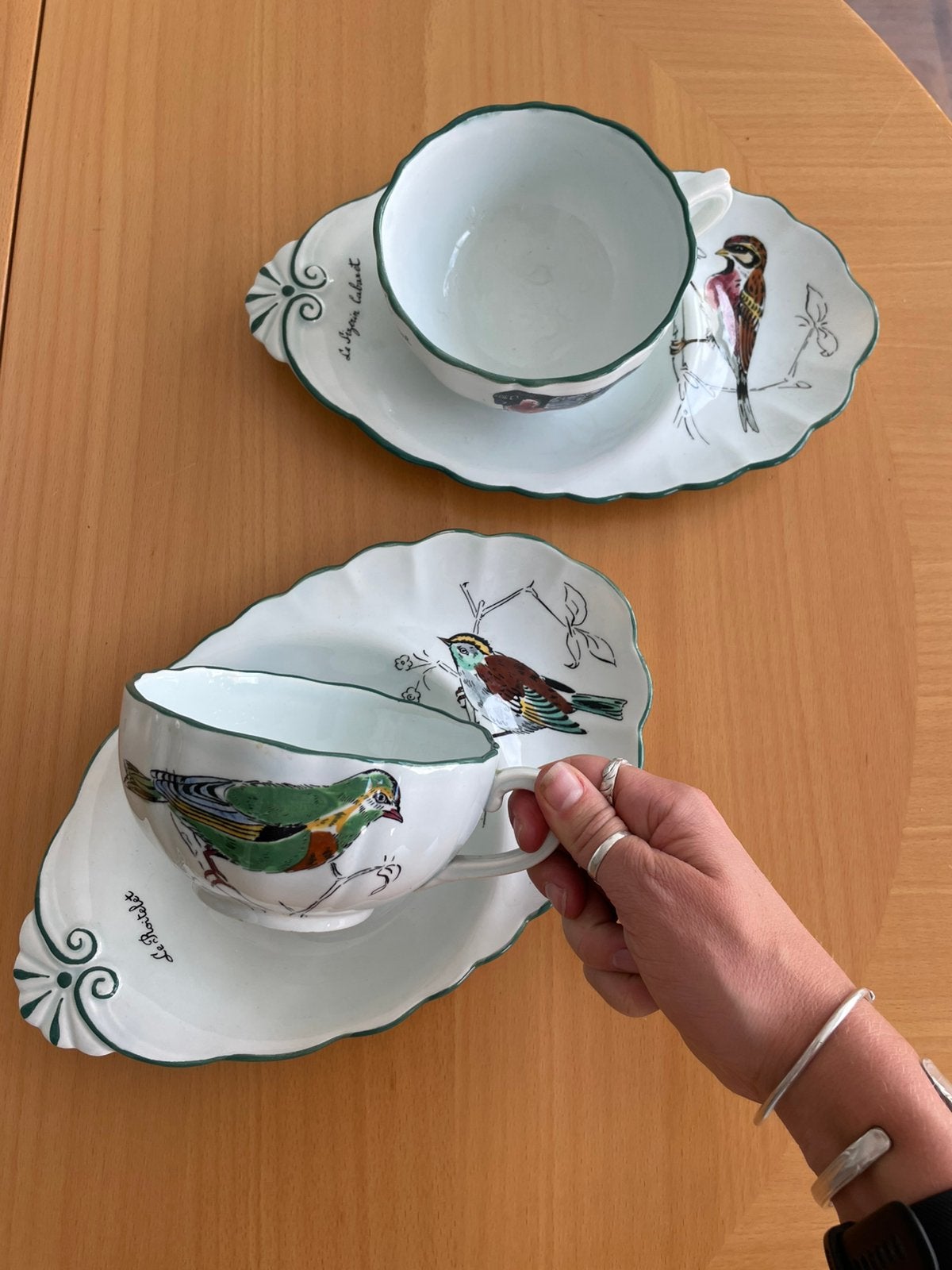 Gien "Les Oiseaux" theekoppen en schotels – Franse faïence, Antiquités & Art, Enlèvement