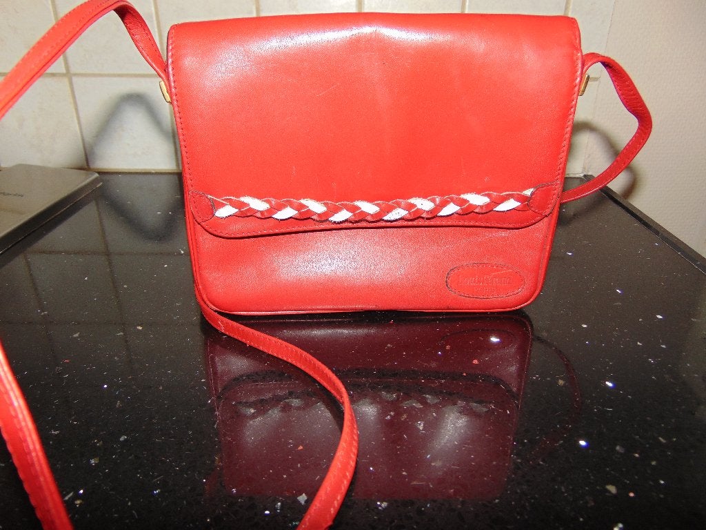 Vintage handtas Louis Bernard Paris, Handtassen en Accessoires, Tassen | Damestassen, Ophalen of Verzenden, Gebruikt, Rood, Handtas