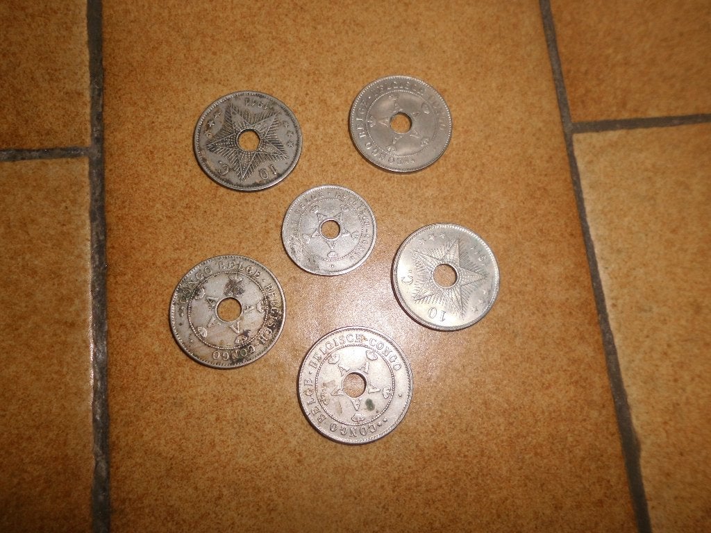 Lot 6 munten uit 1911 uit Belgisch Congo, Postzegels en Munten, Ophalen of Verzenden
