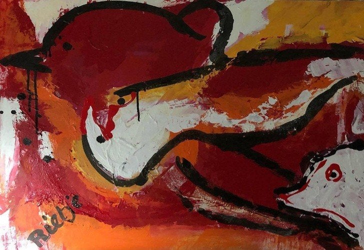 Kunsthandel Gennep - "Roodborstje", Antiek en Kunst, Kunst | Schilderijen | Modern, Ophalen of Verzenden, Hout, Gesigneerd, Acrylverf