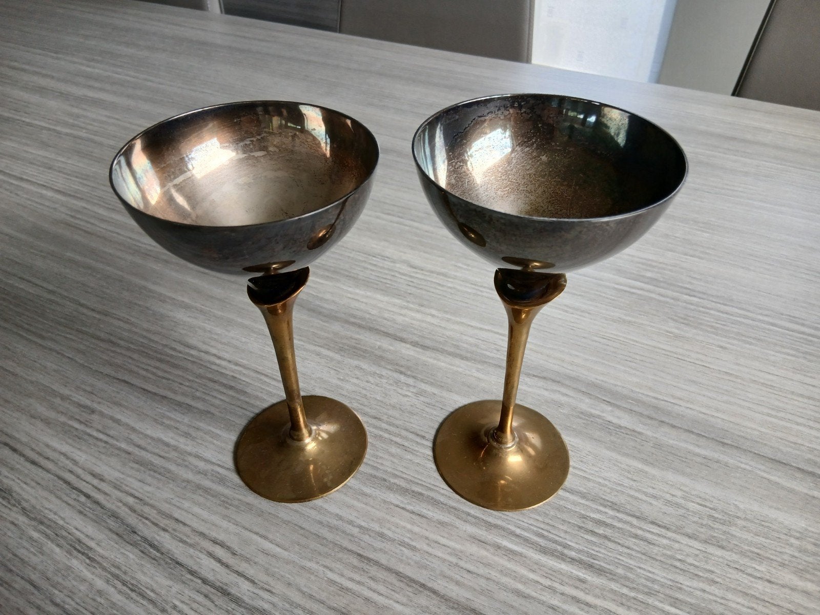 2 vintage kelken tweekleurig, Antiek en Kunst, Ophalen