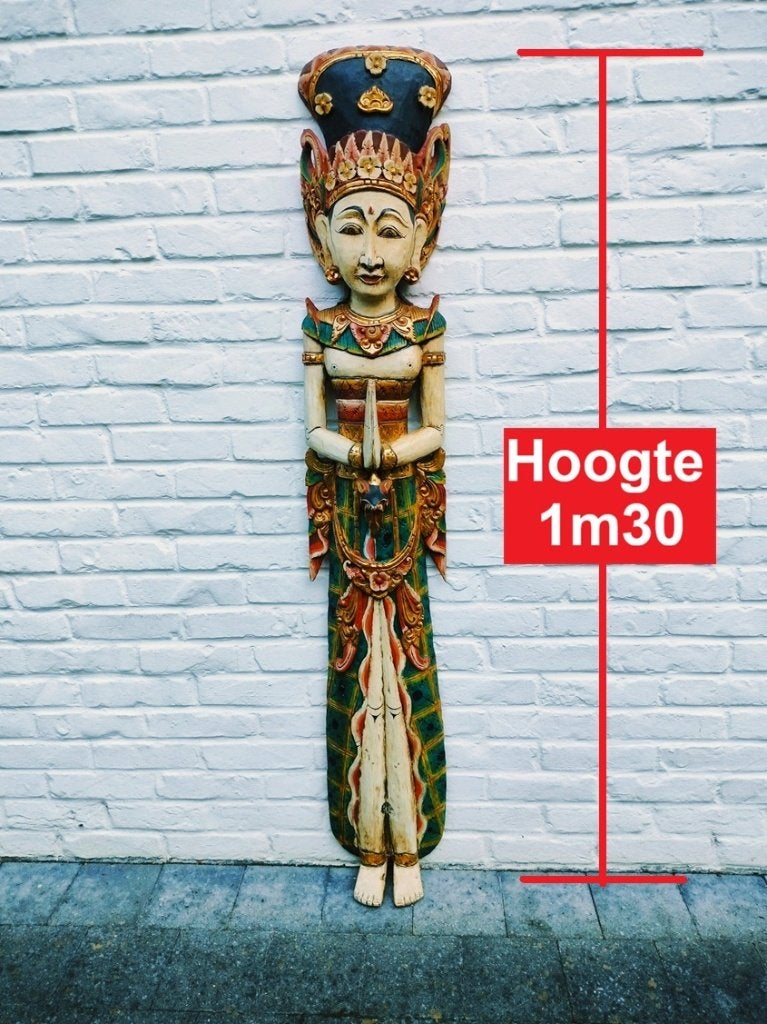 Balinees houten wandbeeld. Godin Sita/Dewi. 130 cm. 2,5 kg., À accrocher, Sculpture, Bois, 130 cm