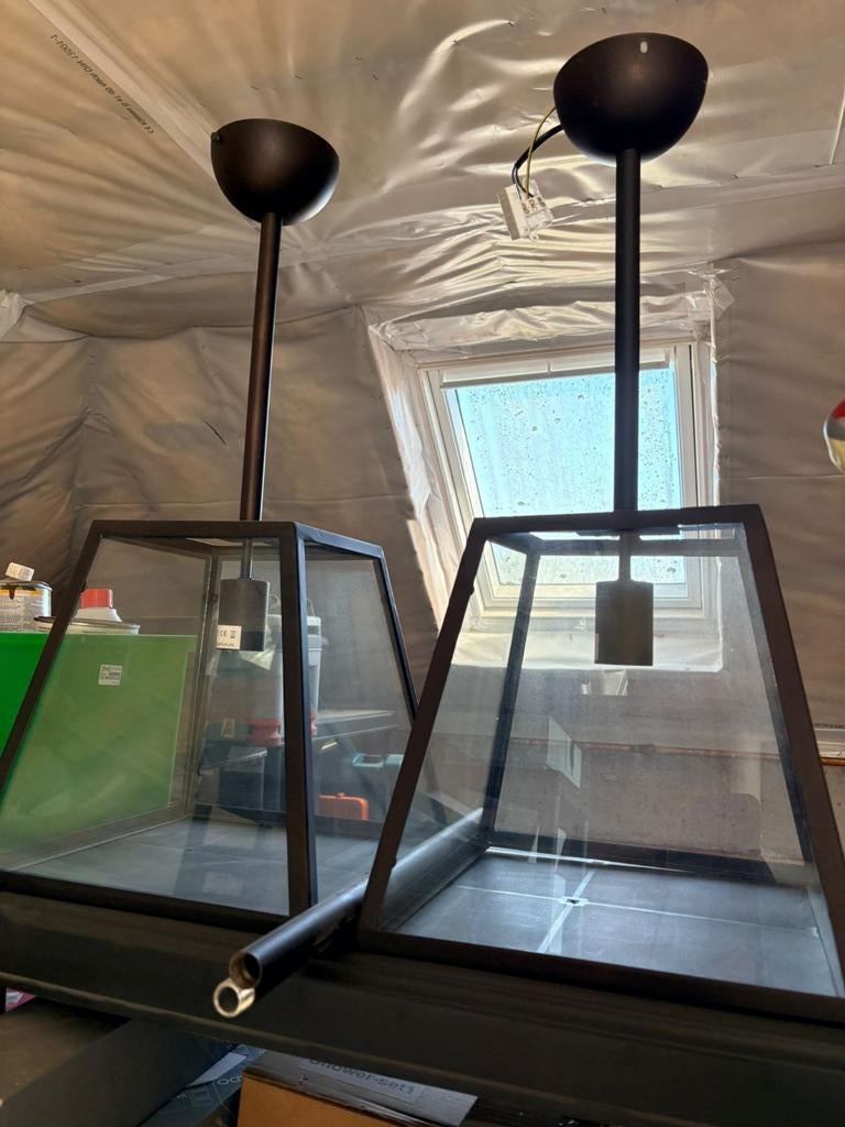 2 smeedijzeren lampen 40x40, Huis en Inrichting, Lampen | Hanglampen, Ophalen, 50 tot 75 cm, Zo goed als nieuw, Metaal