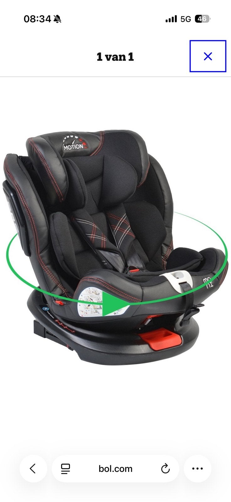 Autostool Cangaroo Motion 360 volledig draaibaar, Kinderen en Baby's, Ophalen, Zo goed als nieuw, Autogordel