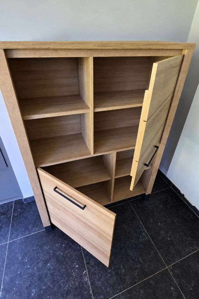 Mooie opbergkast in eikenlook – perfecte staat, Huis en Inrichting, Ophalen, 100 tot 150 cm, Zo goed als nieuw, N/A