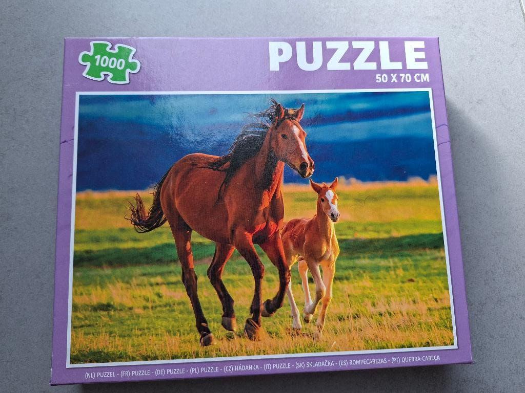 Puzzel paarden 1000 stukjes, Hobby en Vrije tijd, Ophalen of Verzenden, 500 t/m 1500 stukjes, Zo goed als nieuw, Legpuzzel