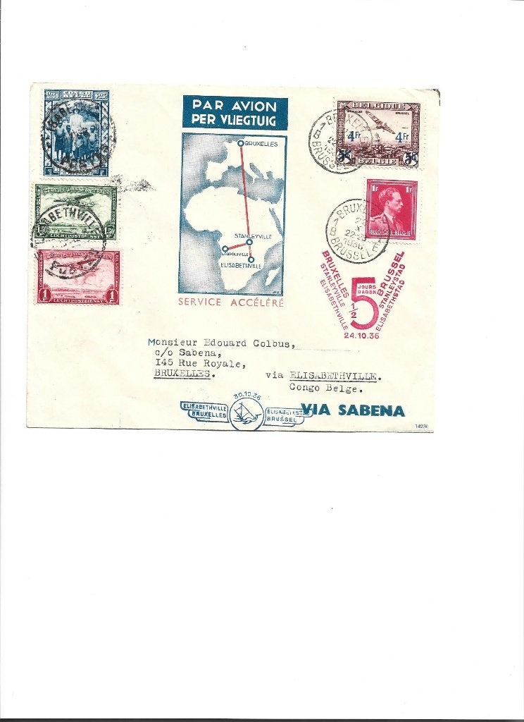 brief Belgisch Congo luchtpost Sabena, Postzegels en Munten, Ophalen of Verzenden, Brief