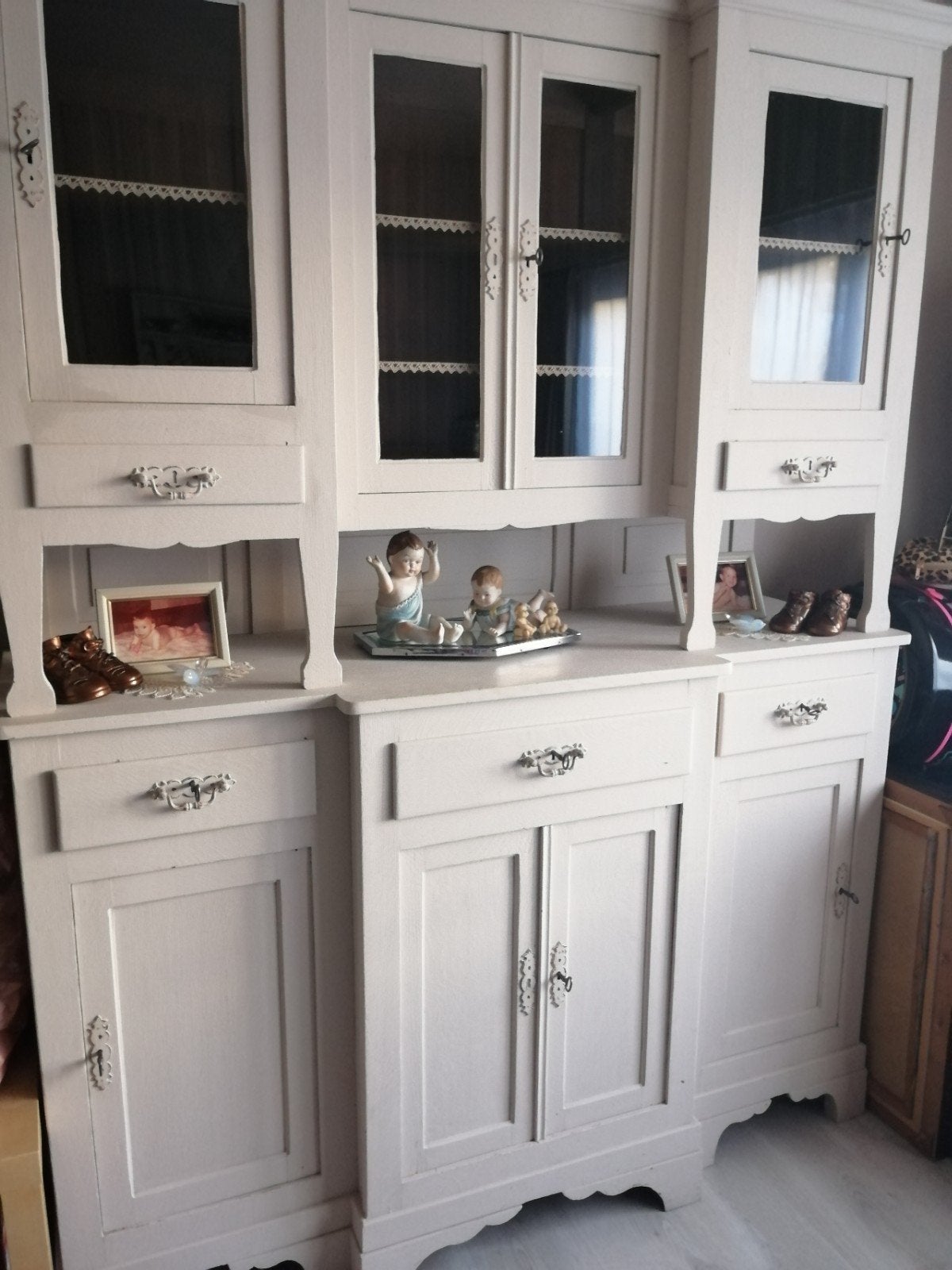 oude eiken, in krijtverf, vitrine,4deurs, kast, Ophalen