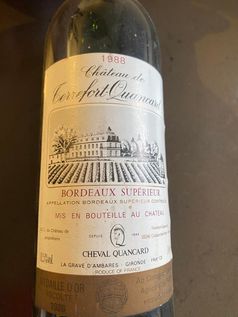 Château de Terrefort‑Quancard Bordeaux Supérieur 1988, Collections, Vins, Comme neuf, Enlèvement, Vin rouge, France