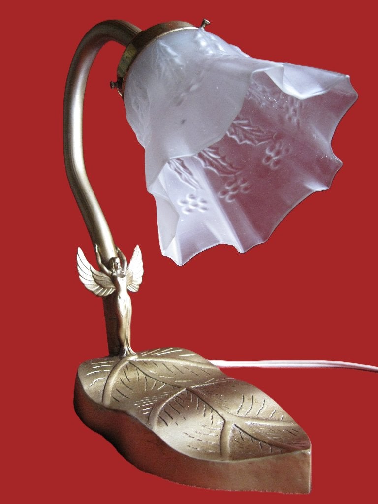 Art Nouveau lamp (plant met engel) '1920., Antiquités & Art, Antiquités | Éclairage, Enlèvement