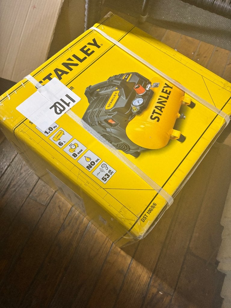Nieuwe Stanley stille compressor 6 liter – 8 bar – olievrij, Doe-het-zelf en Bouw, Ophalen of Verzenden, Nieuw, Olievrij