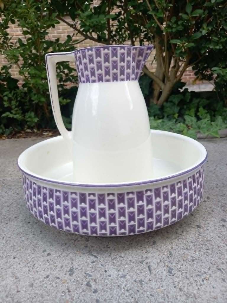 Zeer mooie lampetset, creme/paars, zeer goede st., zie info, Antiek en Kunst, Ophalen