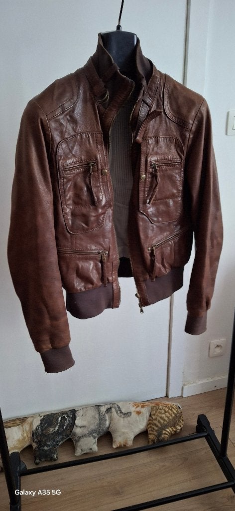 BLOUSON VESTE CUIR MALBORO classics, Enlèvement ou Envoi, Brun, Porté, Taille 48/50 (M)