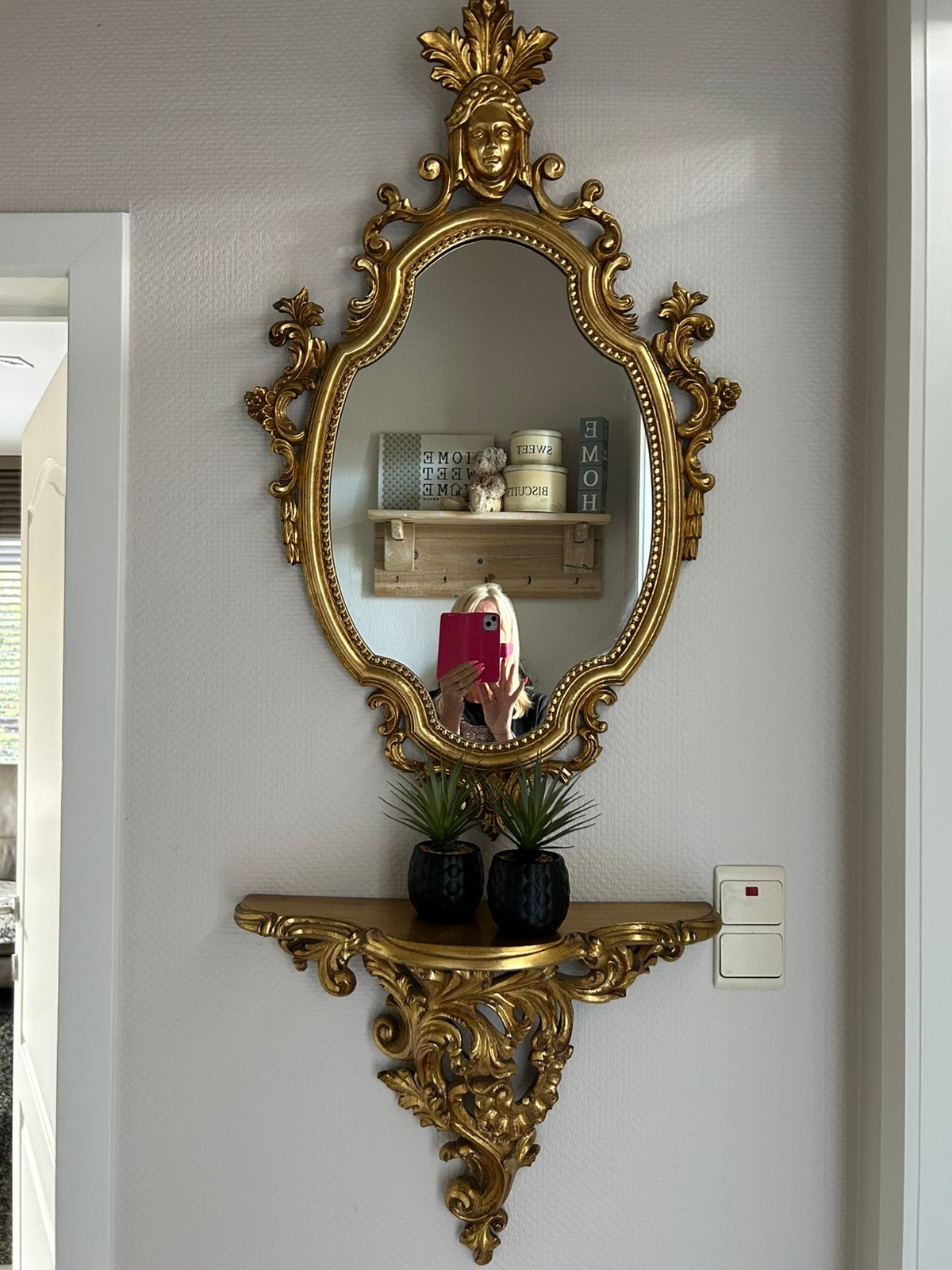 Beau miroir ancien avec console, Enlèvement, Ovale