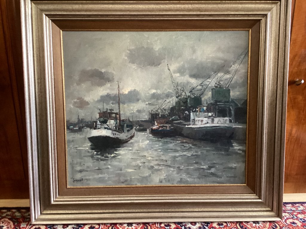 Schilderij Haven van Antwerpen, get. Juul Decort. 174/FB., Ophalen, Doek