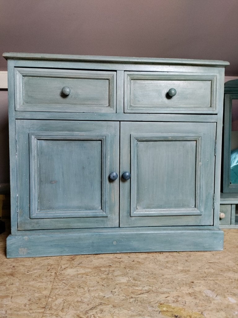 Blauw eikenhouten kast met spiegel, Huis en Inrichting, Ophalen, Zo goed als nieuw