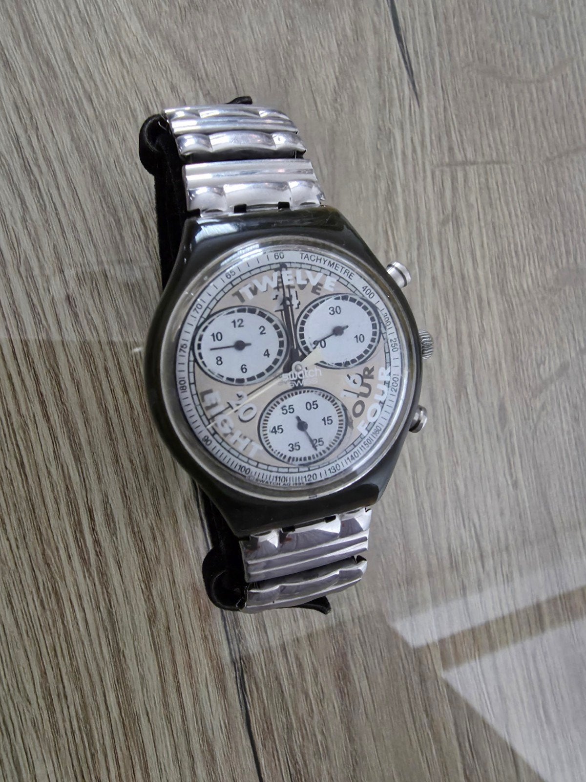 Vintage Swatch Chrono „Specchio” horloge (1995/1996) SCM112A, Handtassen en Accessoires, Horloges | Dames, Staal, Polshorloge