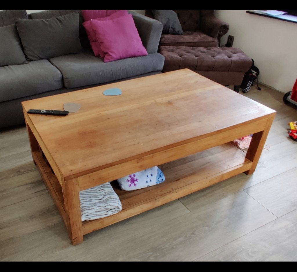 Table basse en teck 120 x 80 cm, double plateau, H 46 cm, Teck, 100 à 150 cm, Enlèvement, Utilisé
