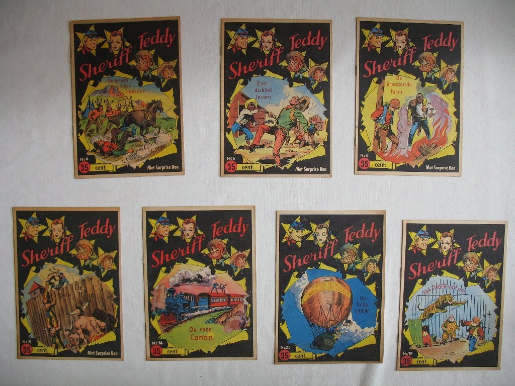 Sheriff Teddy 1ste druk 1955, Meerdere stripboeken, Ophalen of Verzenden, Zo goed als nieuw