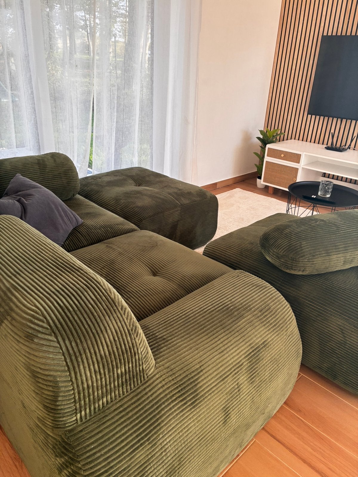 Fauteuil 2/4 places  velour vert, Ophalen, Zo goed als nieuw