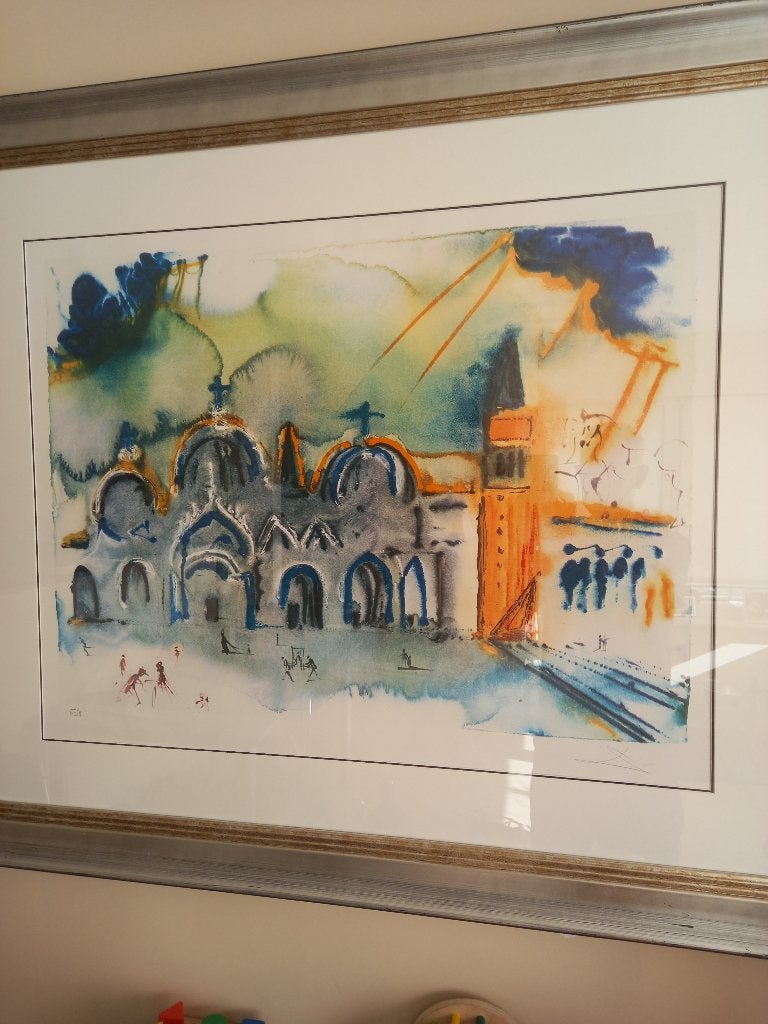 Litho - Salvator Dali - San Marcoplein Venetie, Ophalen, Landschappen, Lithografie