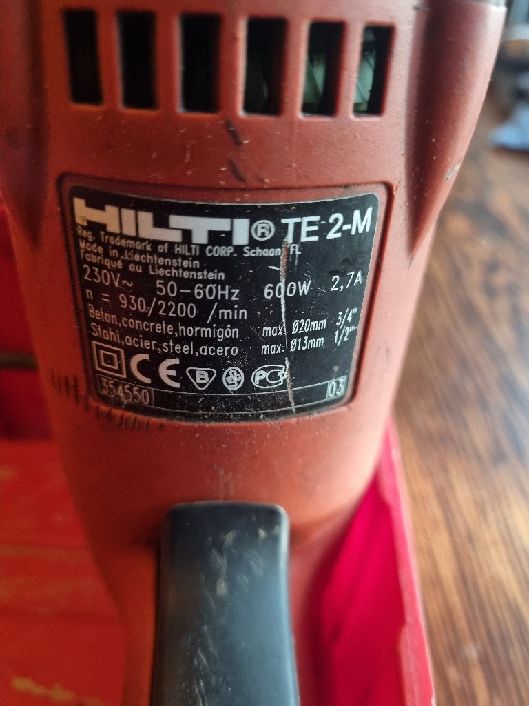Hilti TE 2-M Boorhamer, Doe-het-zelf en Bouw, Gebruikt, Boor- en/of Breekhamer, Ophalen of Verzenden, Klopboormechanisme