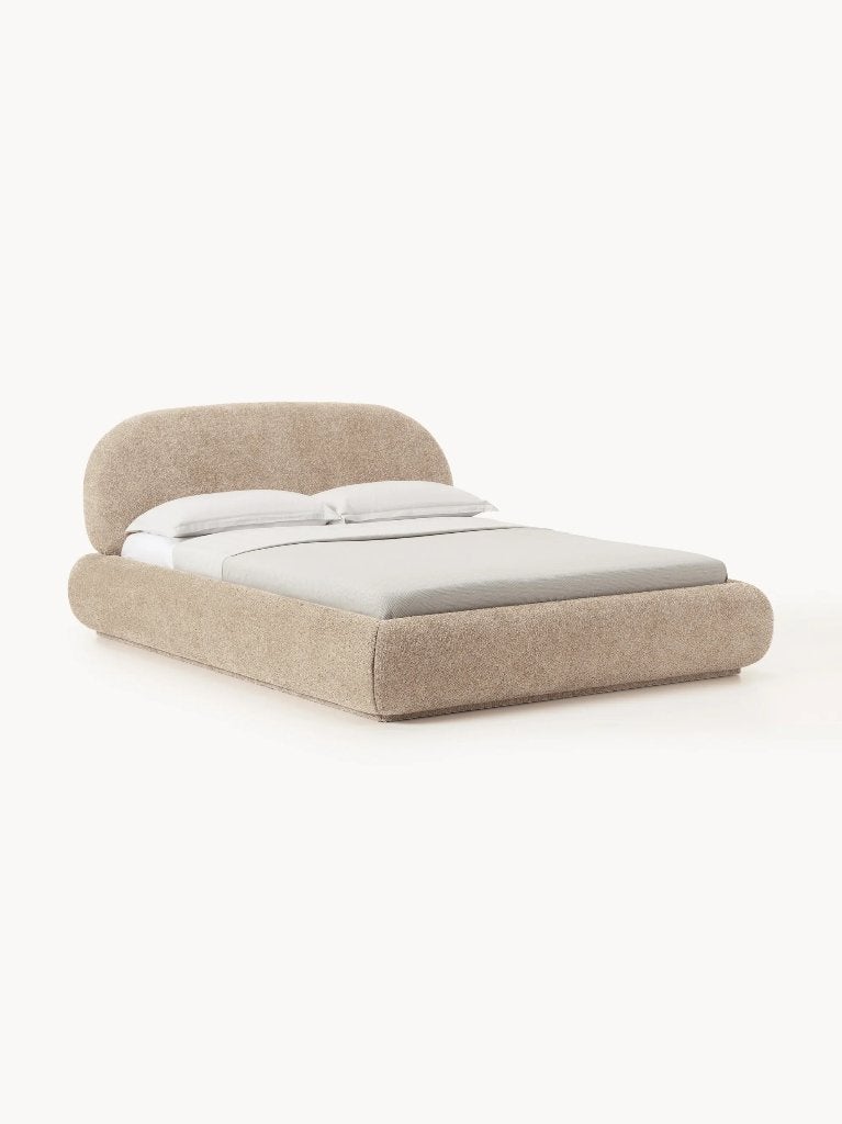 BED Alba van teddy bouclé - WESTWING, Maison & Meubles, Chambre à coucher | Lits, Tissu, Queen size, Beige, Enlèvement