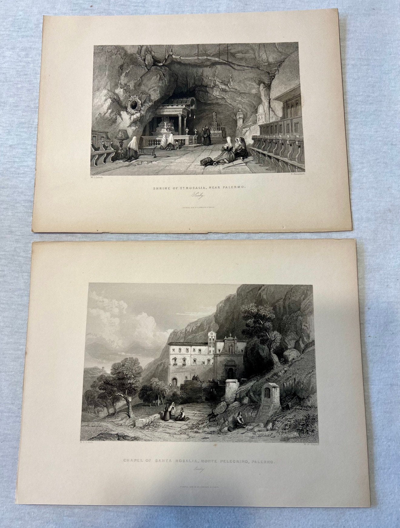 2X Antieke fotos 1839 chapel santa rosalia, shrine strosalia, Foto, Ophalen of Verzenden, Zo goed als nieuw, Gebouw