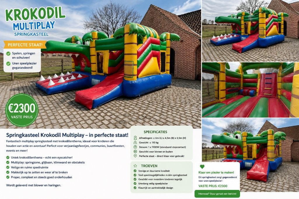 Springkasteel Krokodil, Hobby en Vrije tijd, Ophalen, Gebruikt