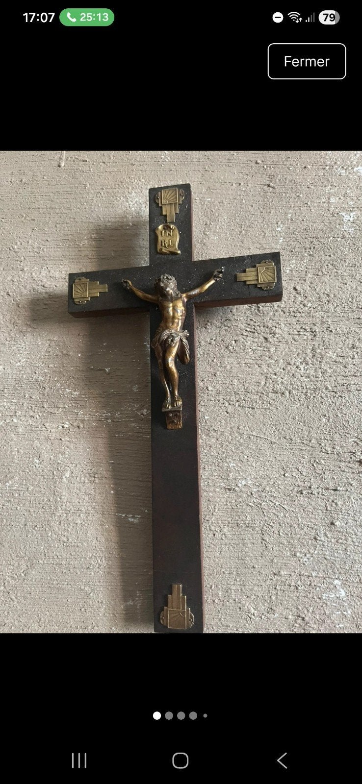 Oud kruisbeeld/Christus op het Art Deco-muurkruis (jaar 19), Ophalen of Verzenden, Zo goed als nieuw, Overige typen, Christendom | Katholiek