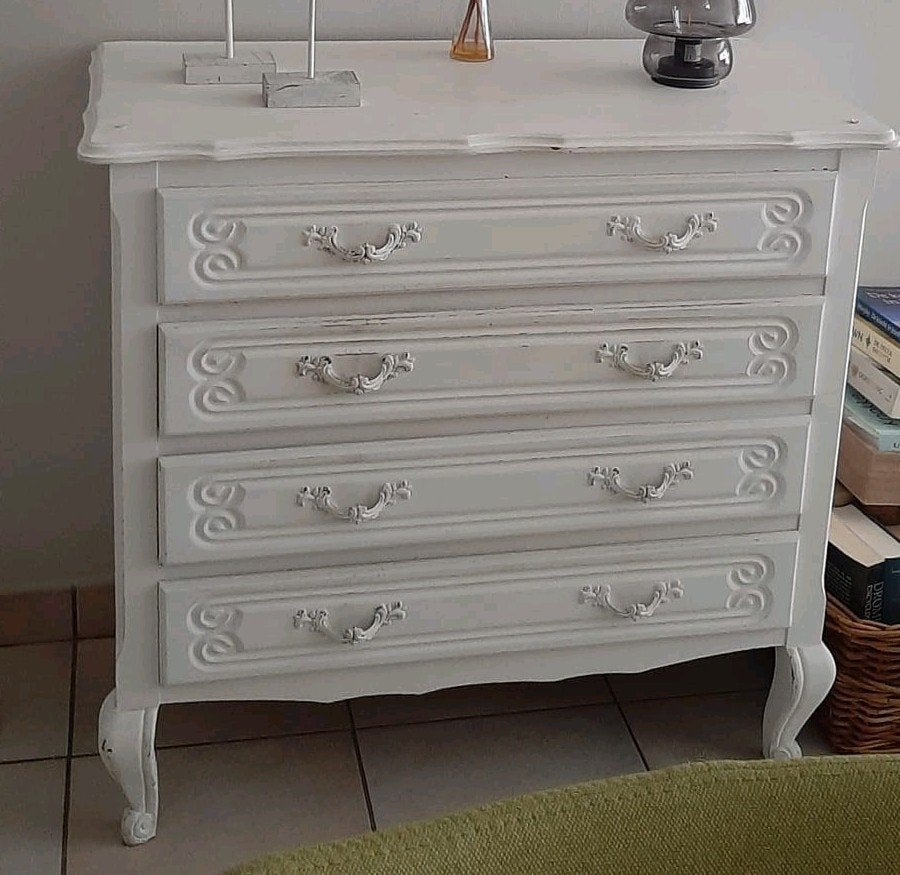 Vintage witte commode met 4 grote laden, Ophalen of Verzenden