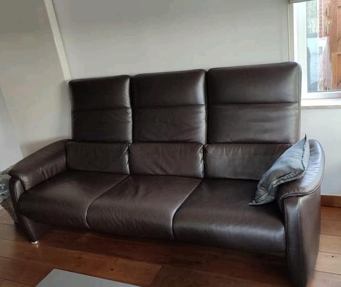 Bruine lederen zetel (3-zit), Huis en Inrichting, Zetels | Zetels, Ophalen, Gebruikt, Driepersoons, Leer
