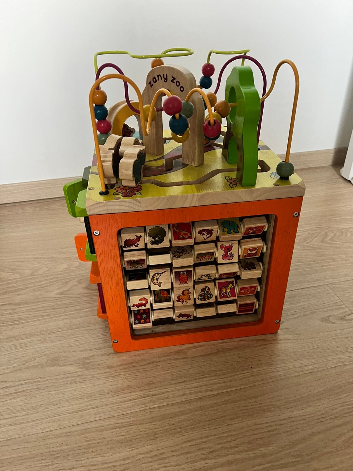 Zany Zoo activiteitenkubus, Kinderen en Baby's, Speelgoed | Houten speelgoed, Ophalen, Zo goed als nieuw, Overige typen