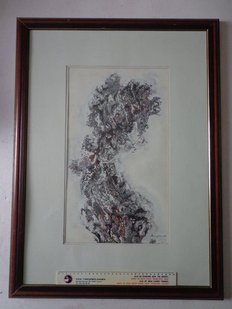 gemengde techniek van Jacky De Maeyer "Abstracte compositie", Antiek en Kunst, Ophalen