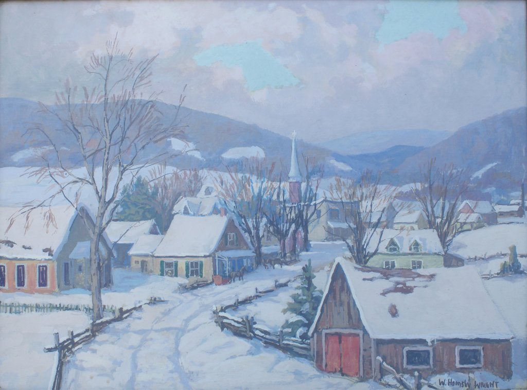 Wilfred Hornsby Wright (1885? -1956): Winters zicht (65x51cm, Enlèvement ou Envoi, Signé, Gouache