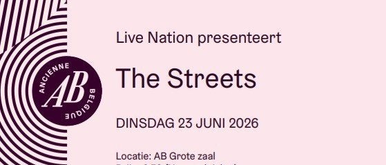 Ticket concert The Streets AB  - 23/6, Une personne, Juin