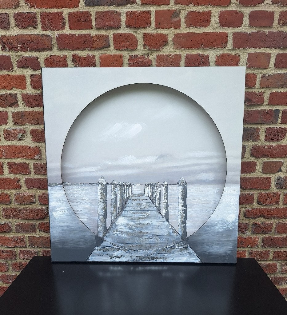 3D schilderij pier in grijs - en wittinten, Ophalen