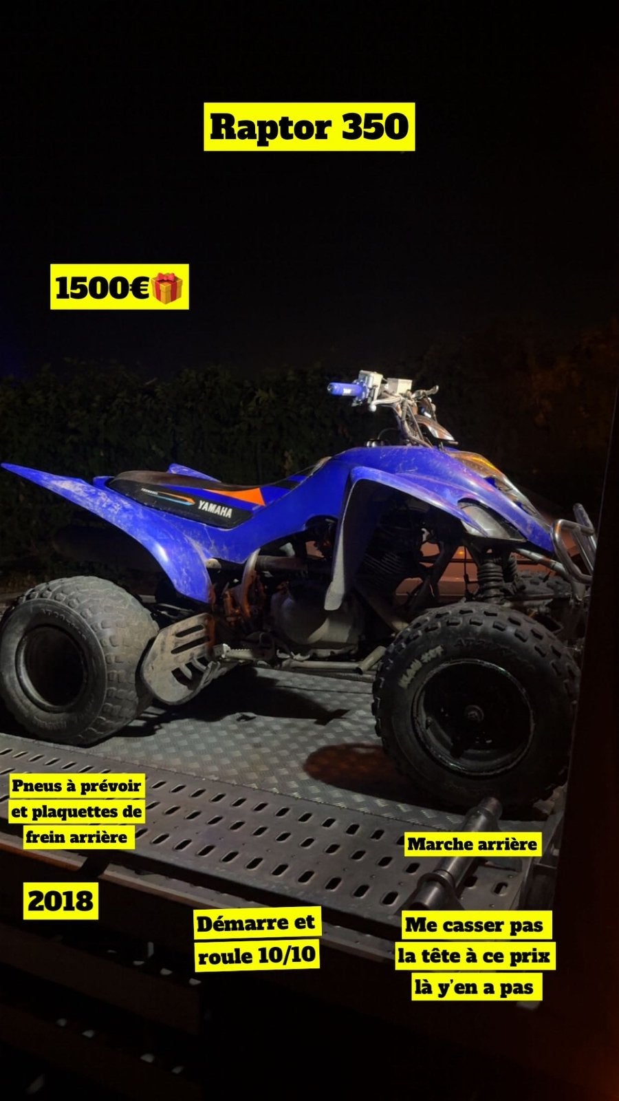 Yamaha 350 raptor 2018, Fietsen en Brommers, Brommers | Crossbrommers, Ophalen, Yamaha