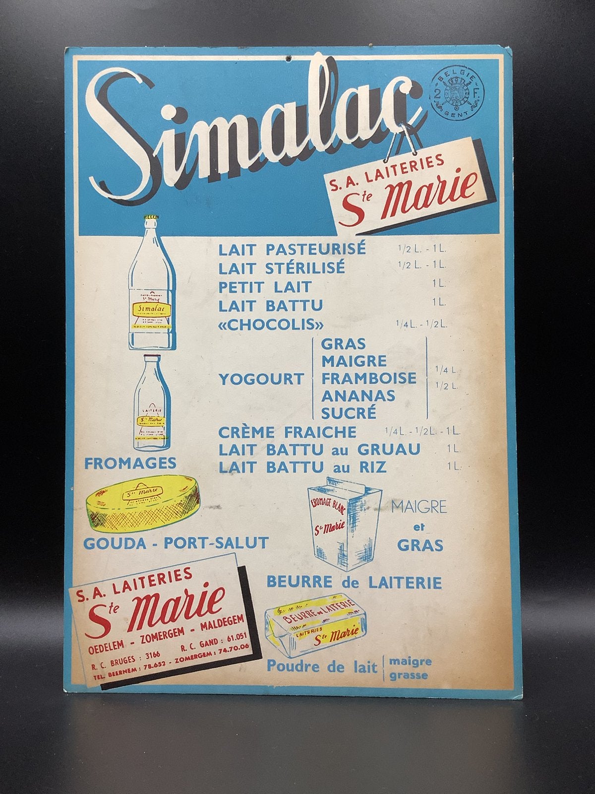 Oude Simalac reclame - Laiteries Sainte Marie, Ophalen of Verzenden, Gebruikt