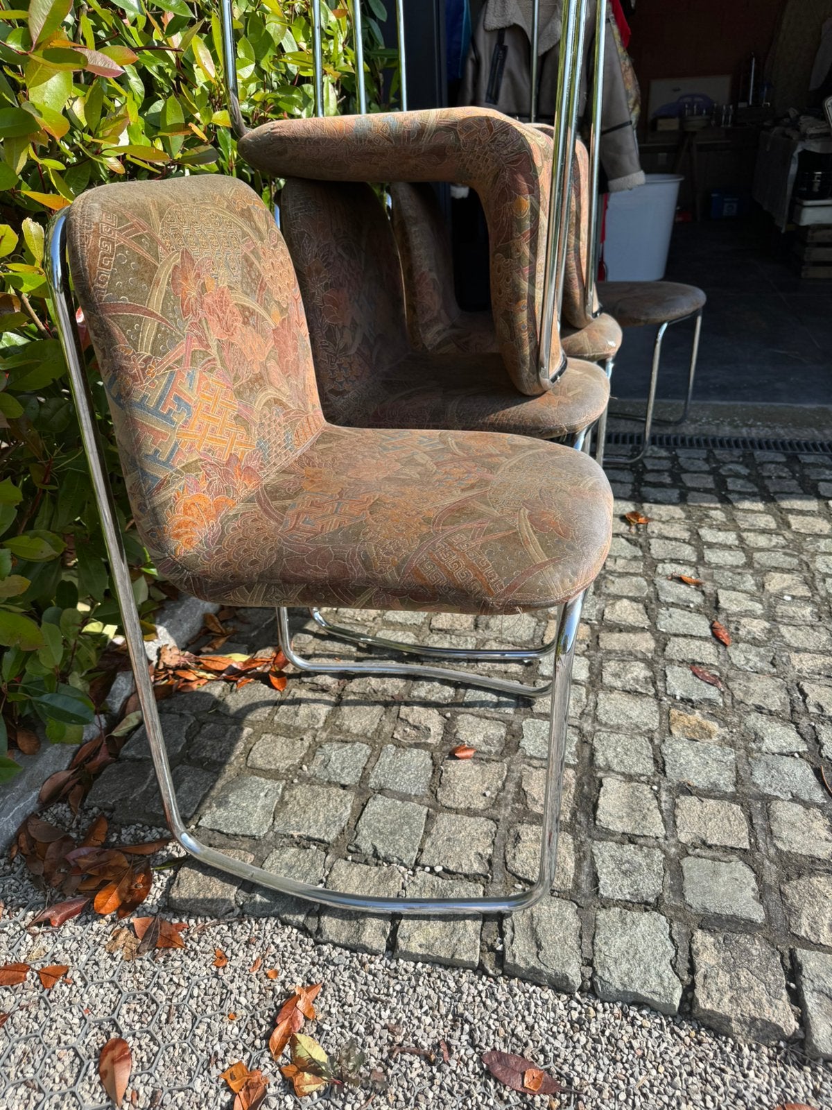 6 Stoelen in chrome afwerking, Huis en Inrichting, Ophalen, Gebruikt, Bruin, Chrome - jaren 80