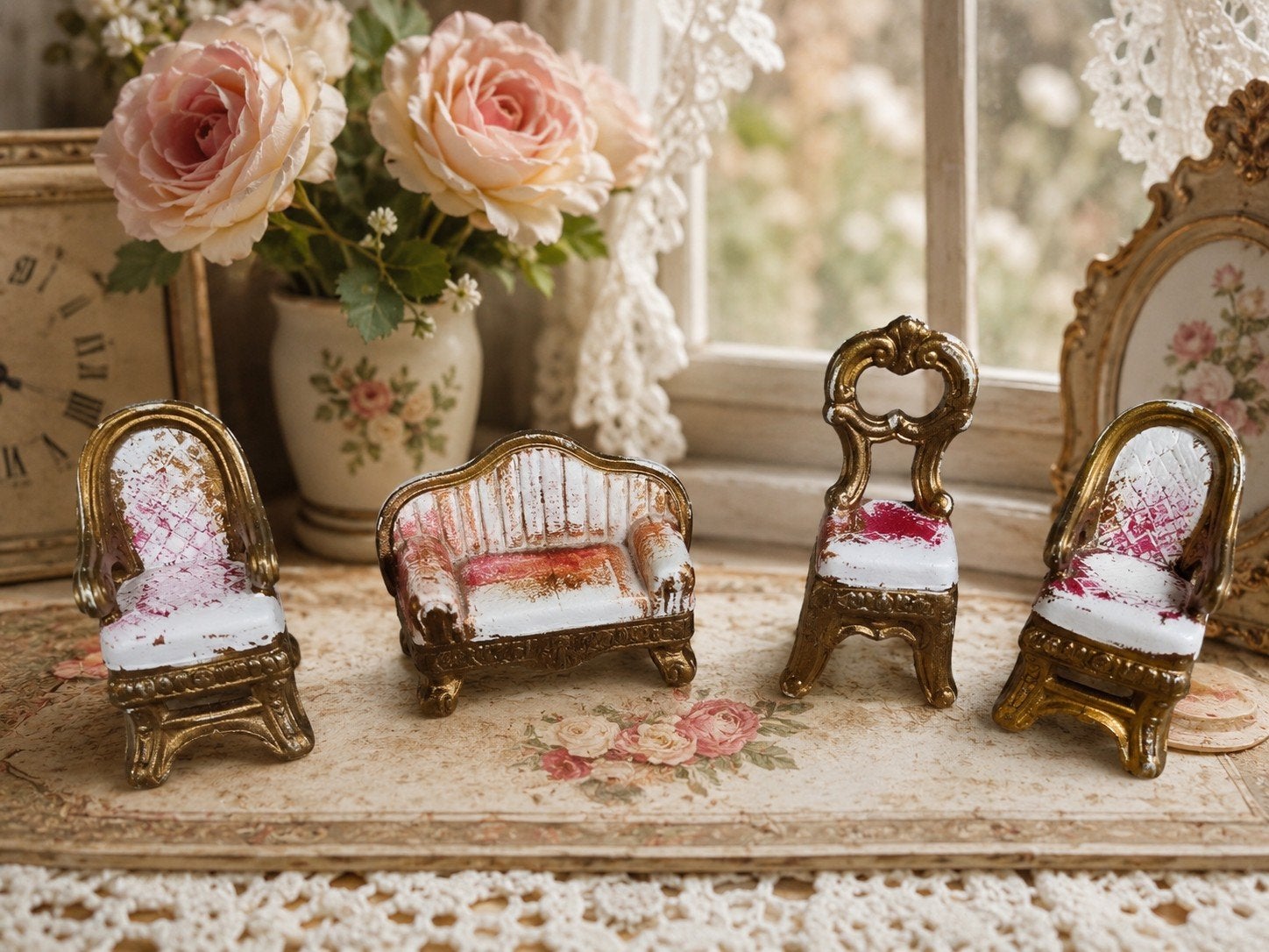 Ancien salon miniature de poupée, Verzamelen, Poppenhuizen en Toebehoren, Gebruikt, Popje, Ophalen of Verzenden