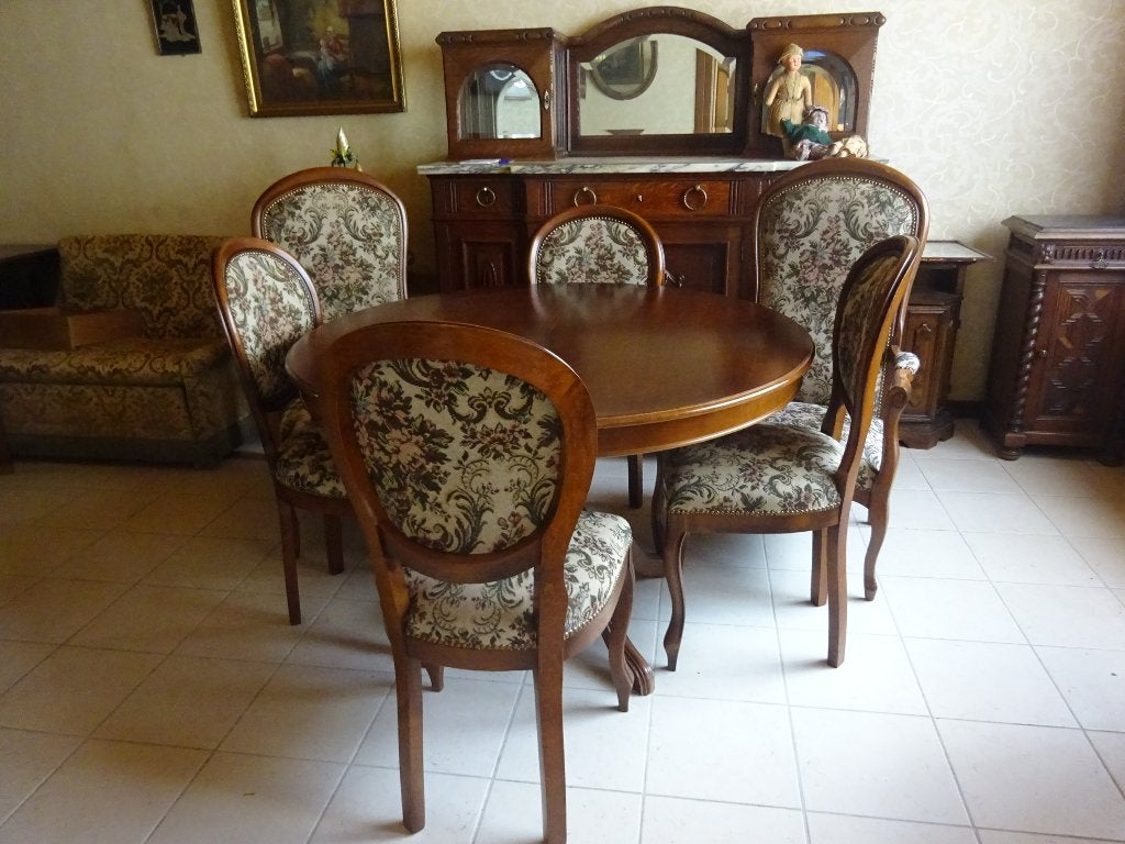 Verlengbare tafel + 4 stoelen en 2 zetelstoelen, Enlèvement