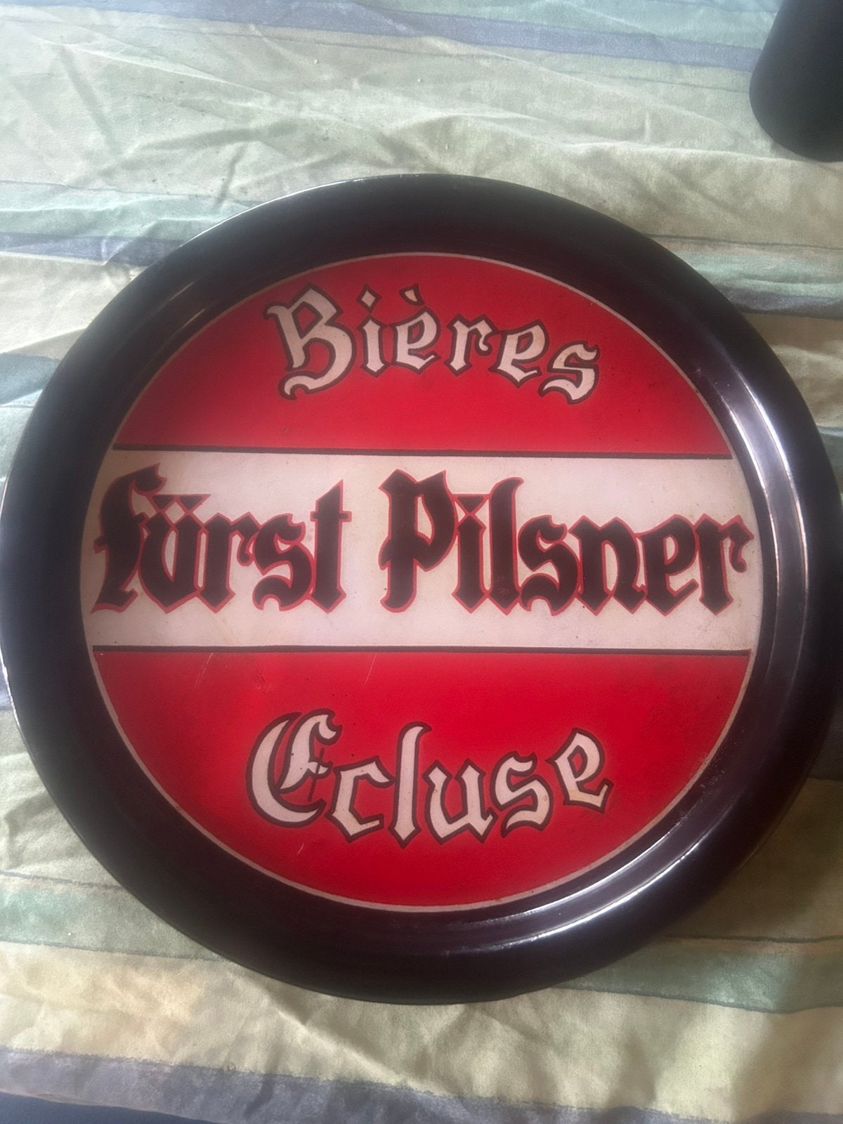 Emaille plateau bieres furst pilsner ecluse, Enlèvement, Utilisé, Panneau publicitaire
