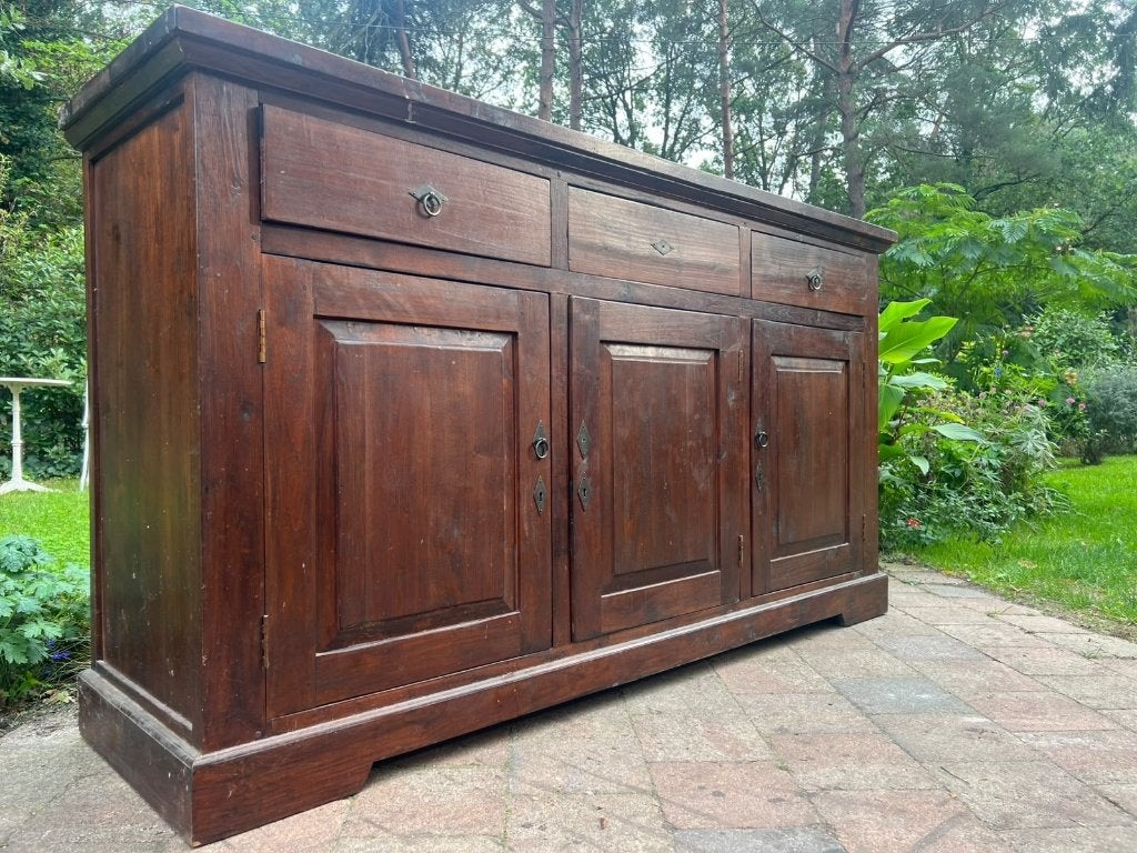 Koloniaal teakhouten dressoir / buffetkast 178 cm, Huis en Inrichting, Ophalen, Teakhout, Met lade(s), Zo goed als nieuw