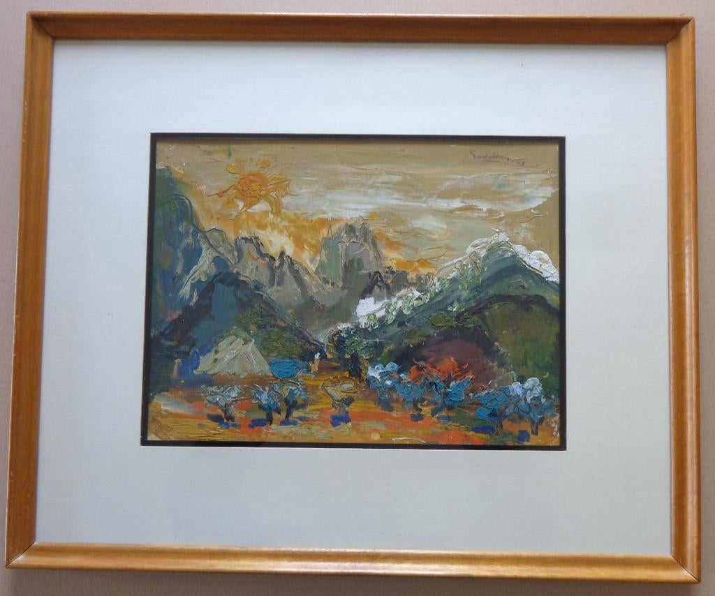 JACK GODDERIS / BERGLANDSCHAP / OLIEVERF / 48x58cm / KADER, Antiquités & Art, Art | Peinture | Moderne, Enlèvement ou Envoi, Verre