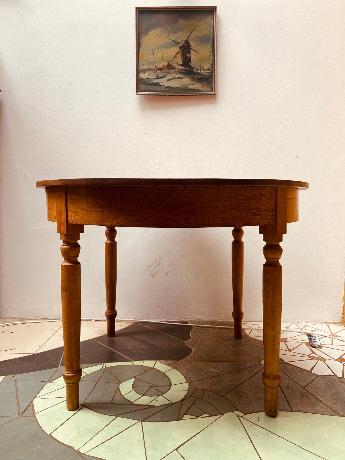 Ronde eikenhouten tafel, Ophalen