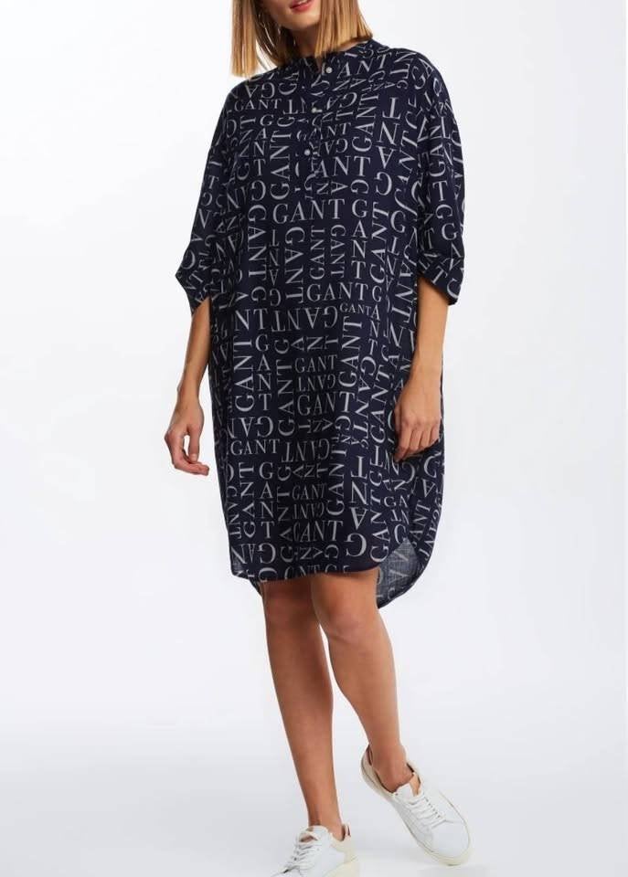 GANT jurk met logo print - Donkerblauw overhemdjurk, 38-40, Kleding | Dames, Jurken, Zo goed als nieuw, Maat 38/40 (M), Blauw